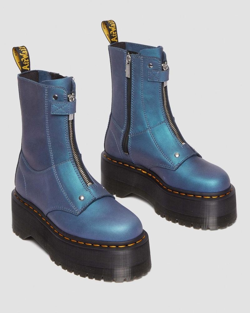 Dr Doc Martens Jetta Hi Max Metallic Cuero Plataforma Boots (Pull Up Shift) Azules Oscuro | CD68-Q9KW