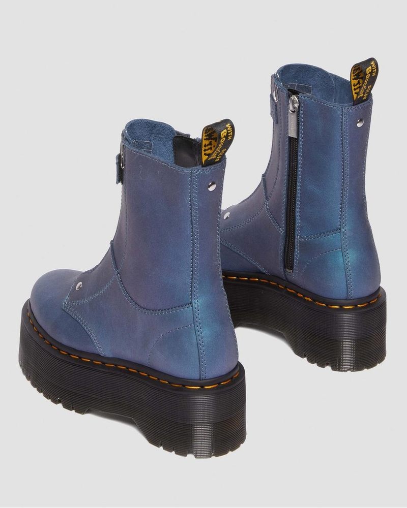 Dr Doc Martens Jetta Hi Max Metallic Cuero Plataforma Boots (Pull Up Shift) Azules Oscuro | CD68-Q9KW