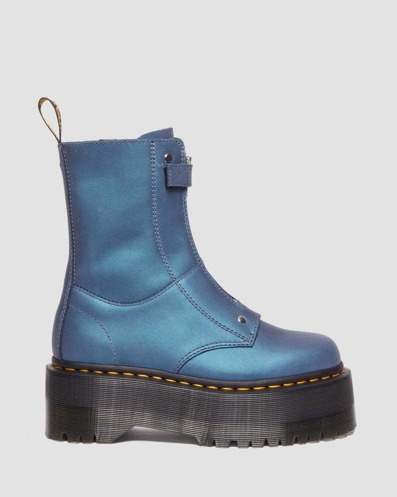 Dr Doc Martens Jetta Hi Max Metallic Cuero Plataforma Boots (Pull Up Shift) Azules Oscuro | CD68-Q9KW