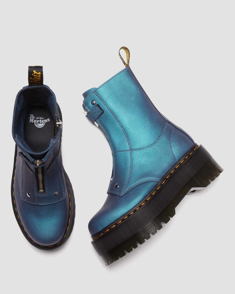 Dr Doc Martens Jetta Hi Max Metallic Cuero Plataforma Boots (Pull Up Shift) Azules Oscuro | CD68-Q9KW