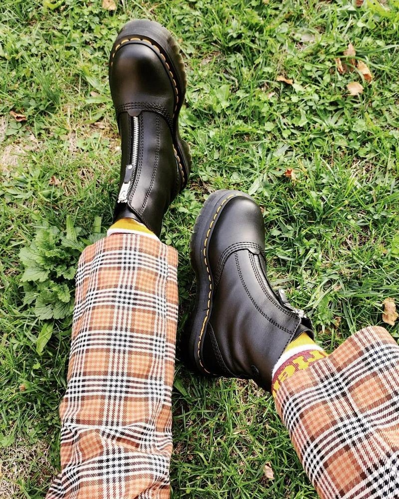 Dr Doc Martens Jetta Zipped Sendal Cuero Plataforma Boots (Sendal) Negros | XM69-G1ON