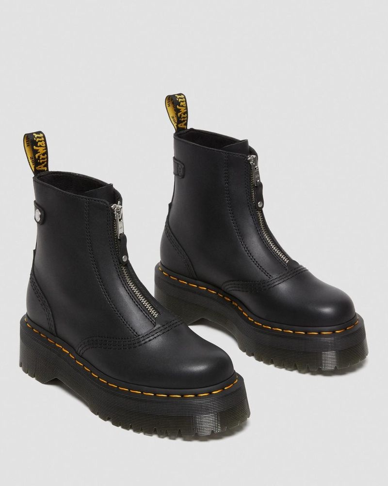 Dr Doc Martens Jetta Zipped Sendal Cuero Plataforma Boots (Sendal) Negros | XM69-G1ON