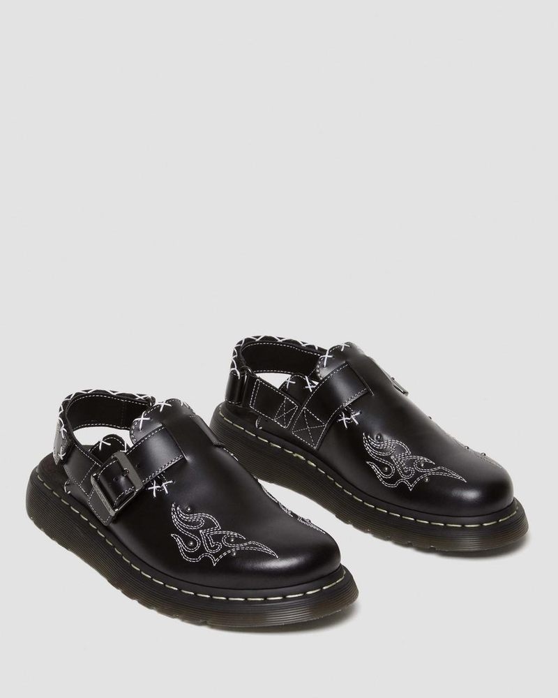 Dr Doc Martens Jorge II Gothic Americana Cuero Destalonadas Mules (Atlas) Negros | ST48-T8GA