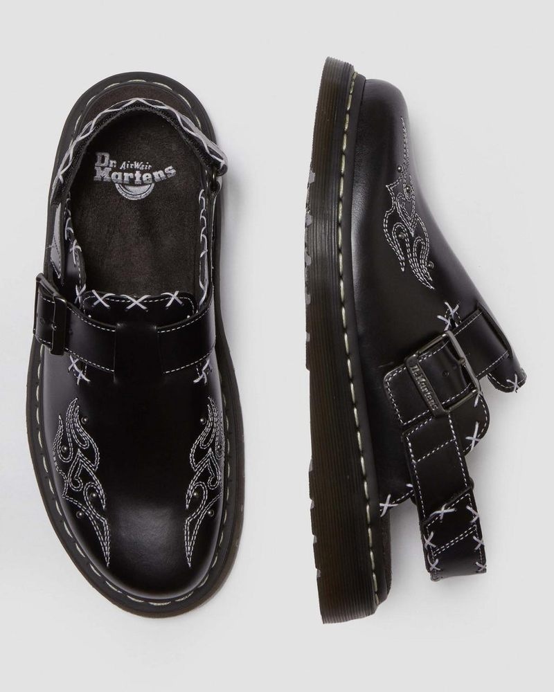 Dr Doc Martens Jorge II Gothic Americana Cuero Destalonadas Mules (Atlas) Negros | ST48-T8GA