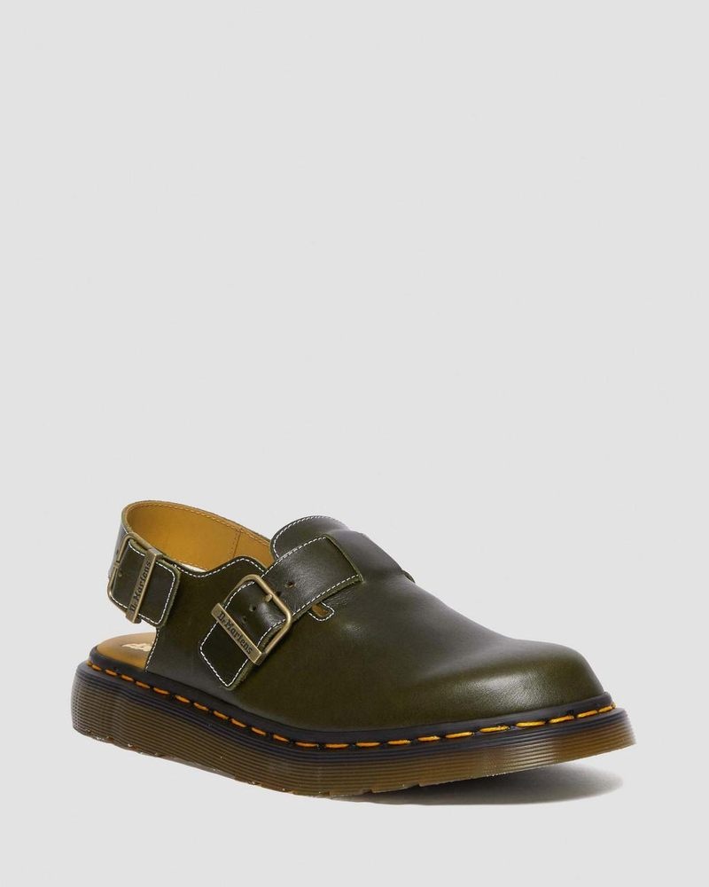 Dr Doc Martens Jorge Made in England Classic Cuero Destalonadas Mules Verdes Oscuro | QN09-V0DF