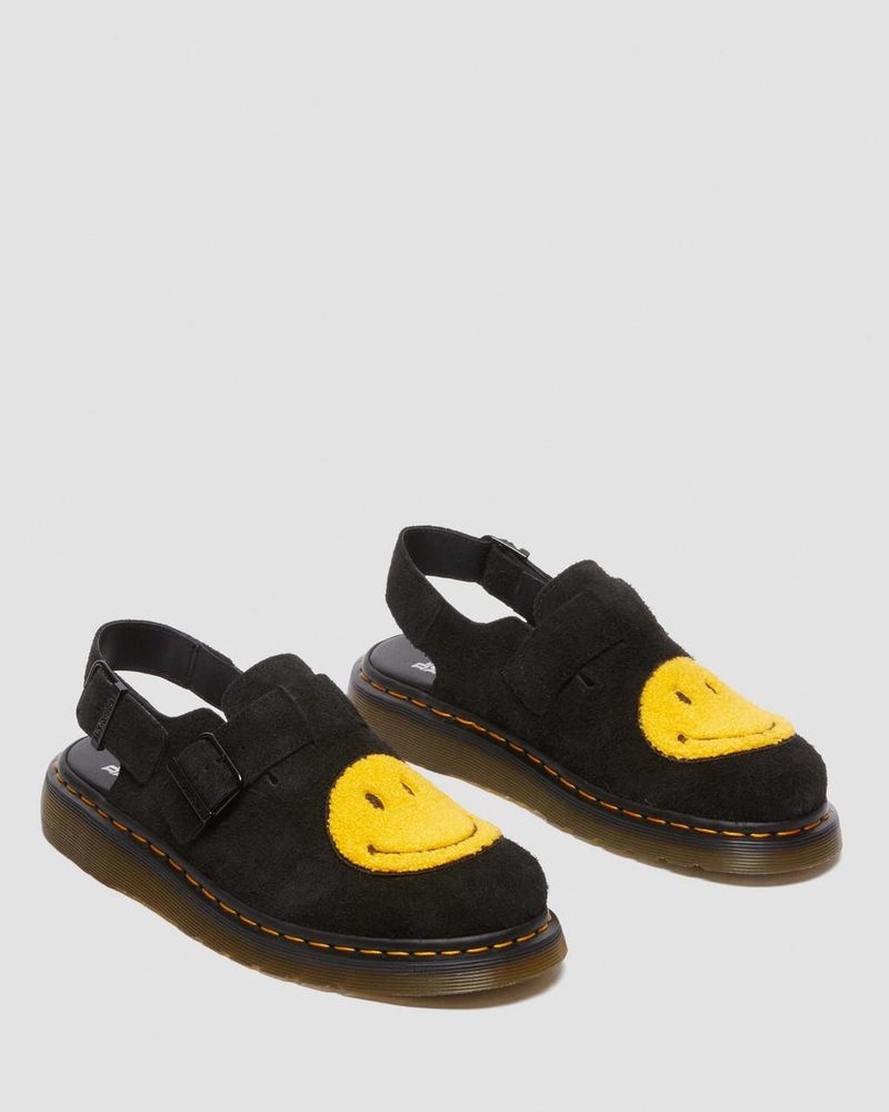 Dr Doc Martens Jorge Smiley® Napped Gamuza Destalonadas Mules (Long Napped Gamuza) Negros | UR30-Y6SK