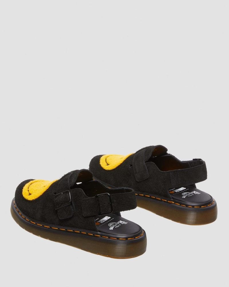 Dr Doc Martens Jorge Smiley® Napped Gamuza Destalonadas Mules (Long Napped Gamuza) Negros | UR30-Y6SK