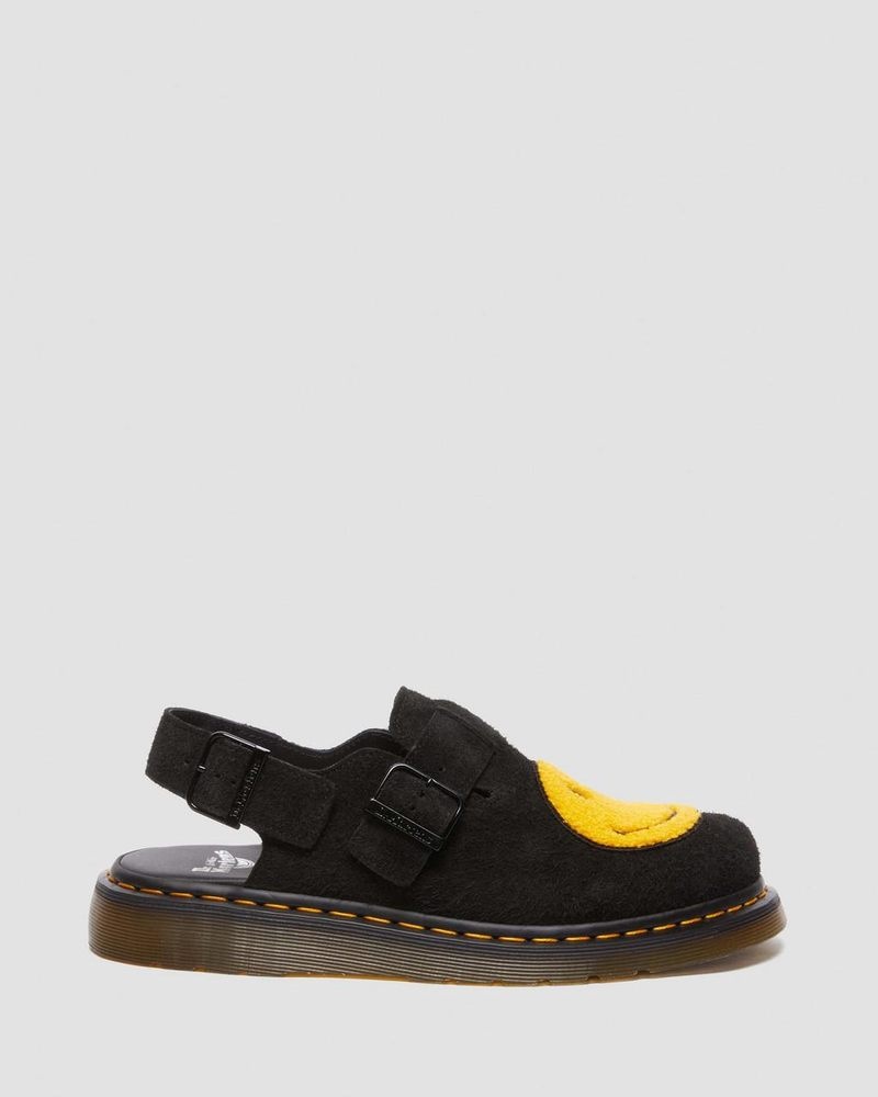 Dr Doc Martens Jorge Smiley® Napped Gamuza Destalonadas Mules (Long Napped Gamuza) Negros | UR30-Y6SK