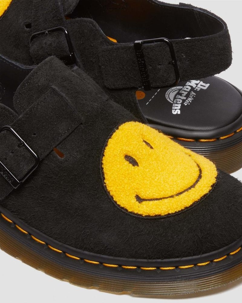 Dr Doc Martens Jorge Smiley® Napped Gamuza Destalonadas Mules (Long Napped Gamuza) Negros | UR30-Y6SK