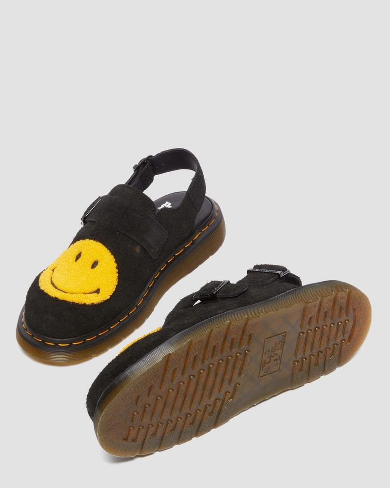 Dr Doc Martens Jorge Smiley® Napped Gamuza Destalonadas Mules (Long Napped Gamuza) Negros | UR30-Y6SK