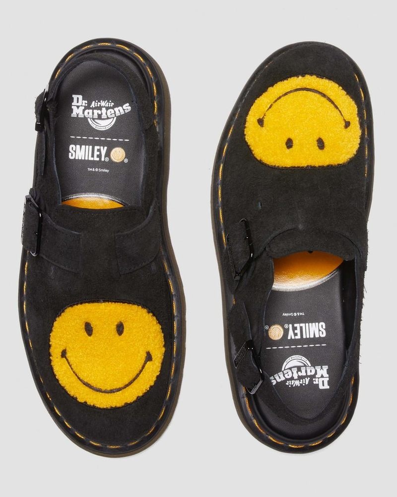 Dr Doc Martens Jorge Smiley® Napped Gamuza Destalonadas Mules (Long Napped Gamuza) Negros | UR30-Y6SK