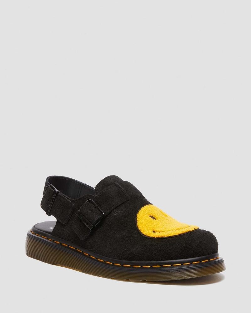 Dr Doc Martens Jorge Smiley® Napped Gamuza Destalonadas Mules (Long Napped Gamuza) Negros | UR30-Y6SK