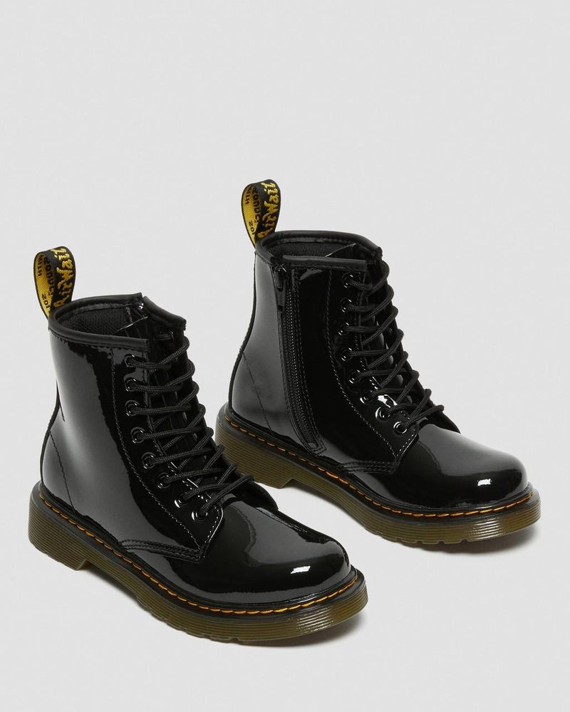 Dr Doc Martens Junior 1460 Charol Cuero Encaje Up Boots (Charol Cuero) Negros | RM62-L8VG