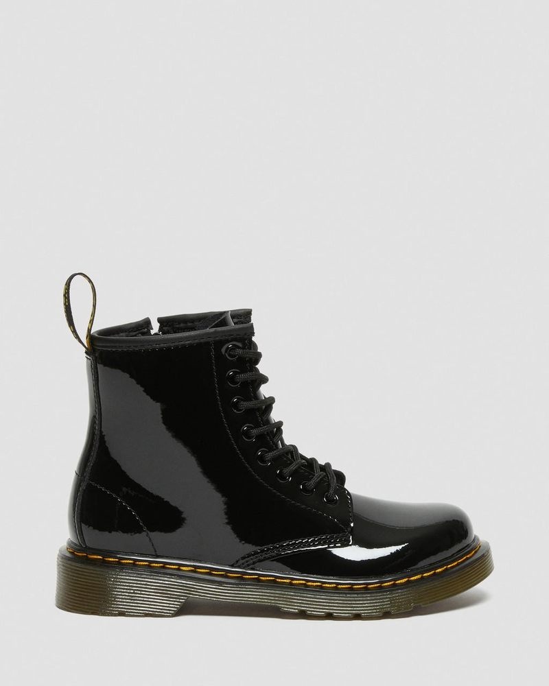 Dr Doc Martens Junior 1460 Charol Cuero Encaje Up Boots (Charol Cuero) Negros | RM62-L8VG