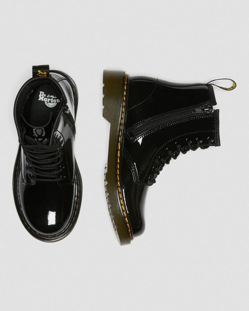 Dr Doc Martens Junior 1460 Charol Cuero Encaje Up Boots (Charol Cuero) Negros | RM62-L8VG