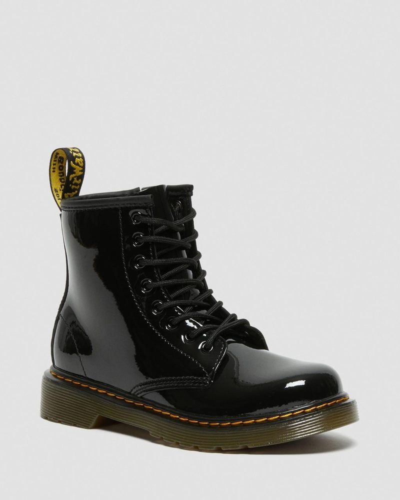 Dr Doc Martens Junior 1460 Charol Cuero Encaje Up Boots (Charol Cuero) Negros | RM62-L8VG