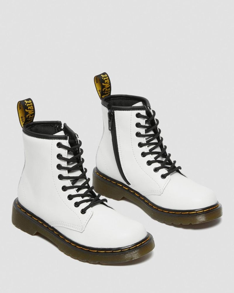 Dr Doc Martens Junior 1460 Cuero Encaje Up Boots (Romario) Blancos | UR90-I1RV