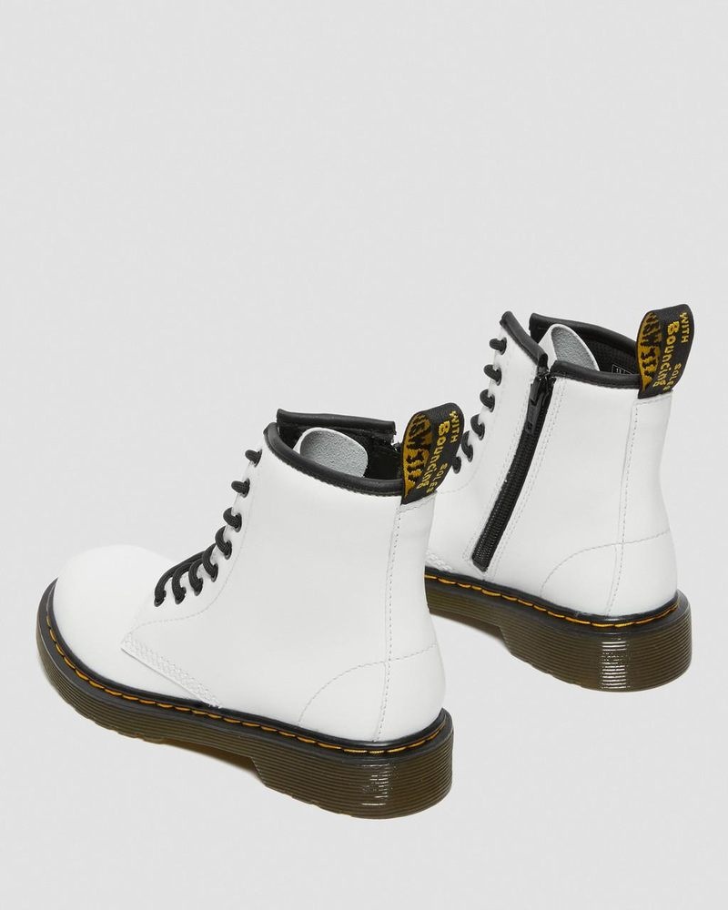 Dr Doc Martens Junior 1460 Cuero Encaje Up Boots (Romario) Blancos | UR90-I1RV