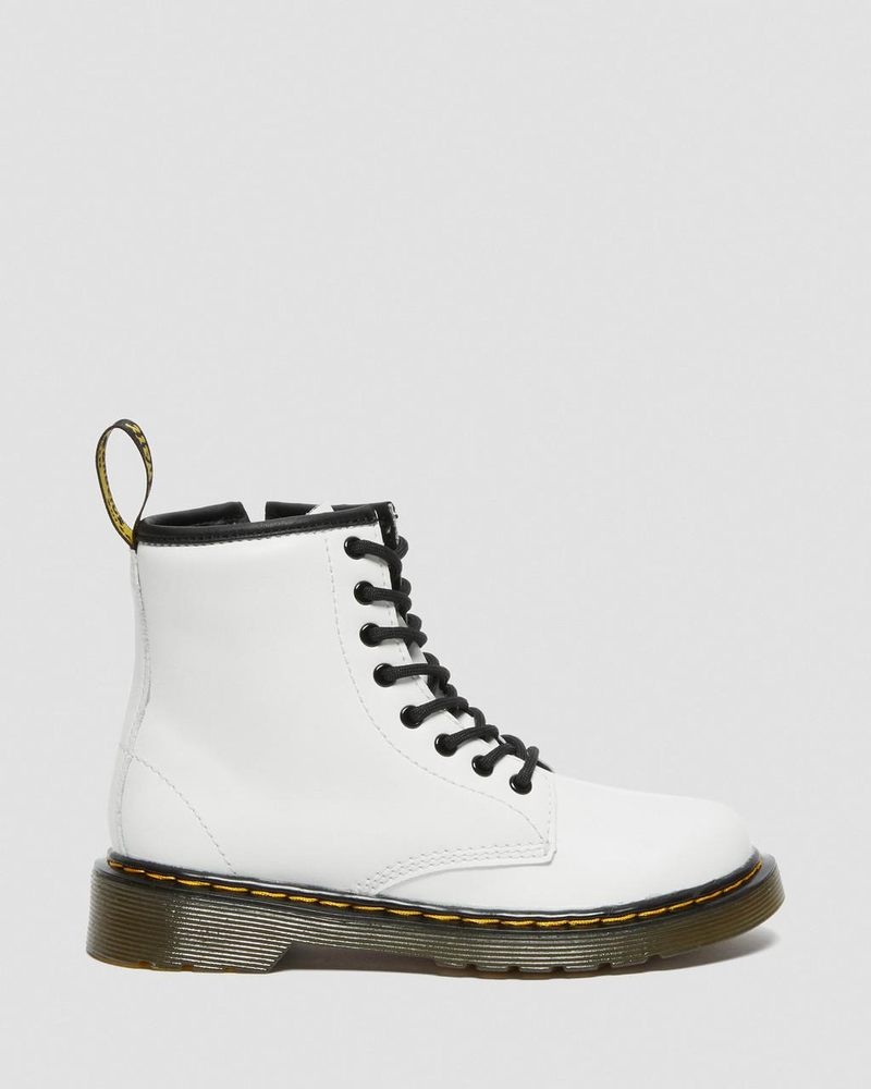 Dr Doc Martens Junior 1460 Cuero Encaje Up Boots (Romario) Blancos | UR90-I1RV