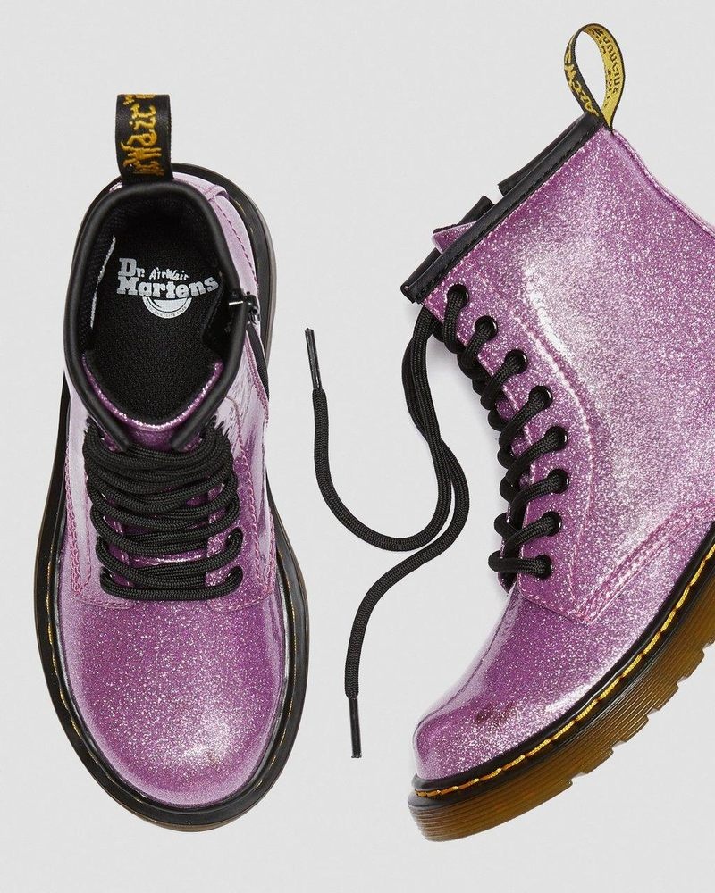 Dr Doc Martens Junior 1460 Glitter Encaje Up Boots (Coated Glitter) Rosas Oscuro | AR82-G6AE