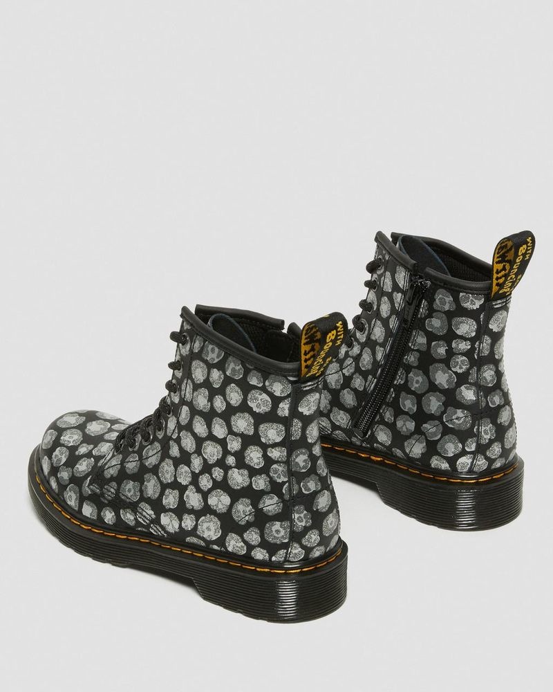 Dr Doc Martens Junior 1460 Leopard Hydro Cuero Encaje Up Boots (Loud Leopard K Hydro) Negros | FV35-W8LD