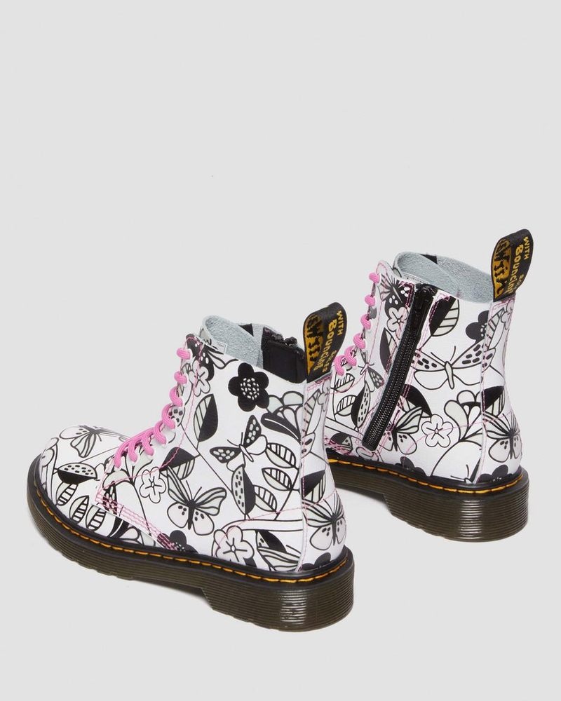 Dr Doc Martens Junior 1460 Meadow Print Cuero Encaje Up Boots Blancos | PM79-Q8JR