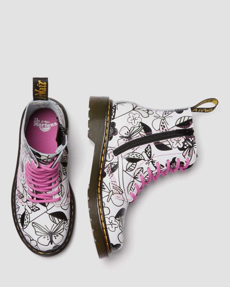 Dr Doc Martens Junior 1460 Meadow Print Cuero Encaje Up Boots Blancos | PM79-Q8JR