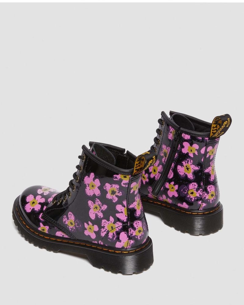 Dr Doc Martens Junior 1460 Pansy Charol Cuero Encaje Up Boots (T Lamper) Negros | SK96-C5GG