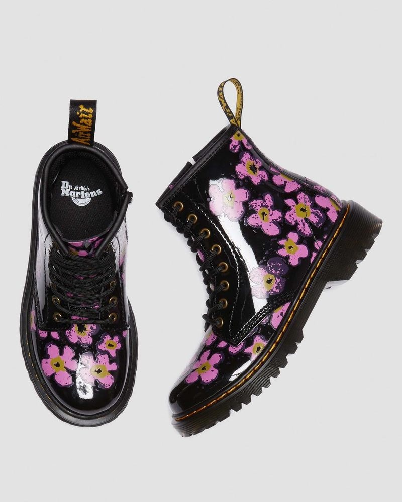 Dr Doc Martens Junior 1460 Pansy Charol Cuero Encaje Up Boots (T Lamper) Negros | SK96-C5GG