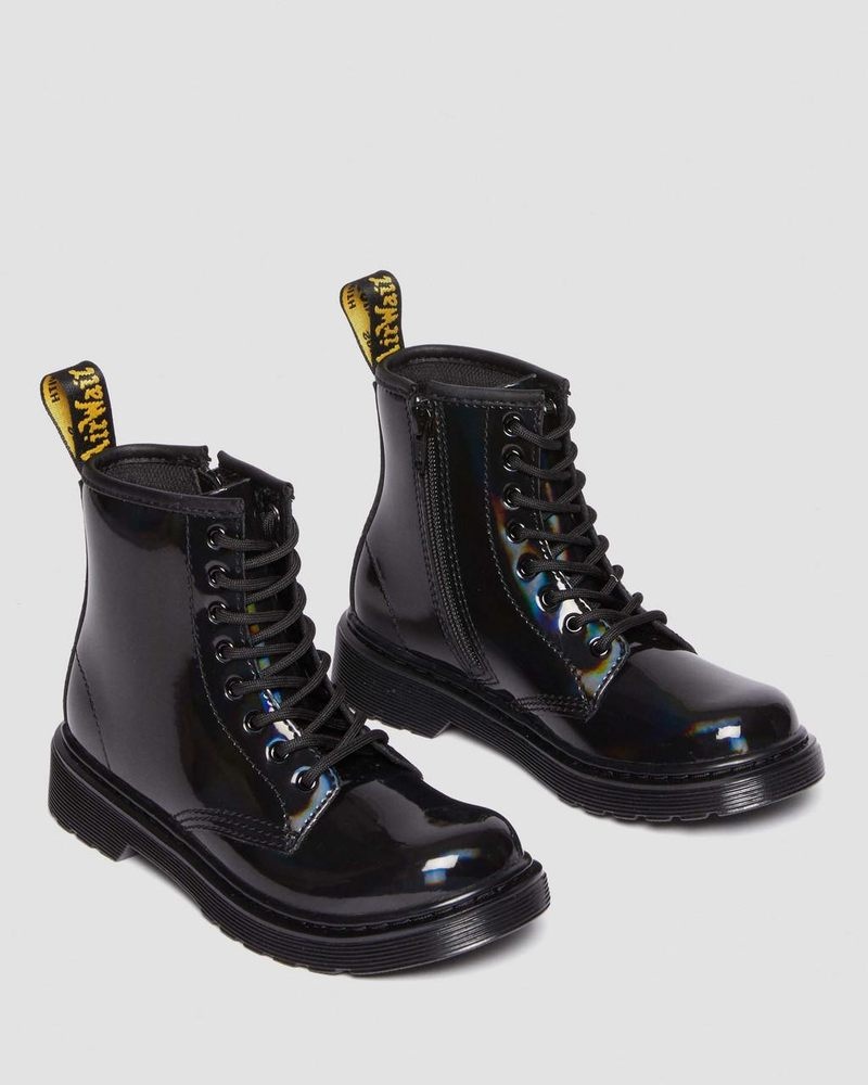 Dr Doc Martens Junior 1460 Rainbow Charol Cuero Encaje Up Boots (Rainbow Charol) Negros | JQ23-U0DJ