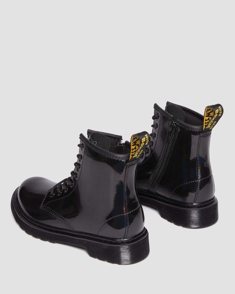 Dr Doc Martens Junior 1460 Rainbow Charol Cuero Encaje Up Boots (Rainbow Charol) Negros | JQ23-U0DJ