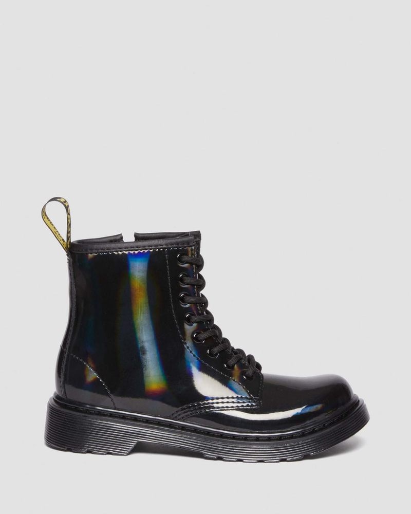 Dr Doc Martens Junior 1460 Rainbow Charol Cuero Encaje Up Boots (Rainbow Charol) Negros | JQ23-U0DJ