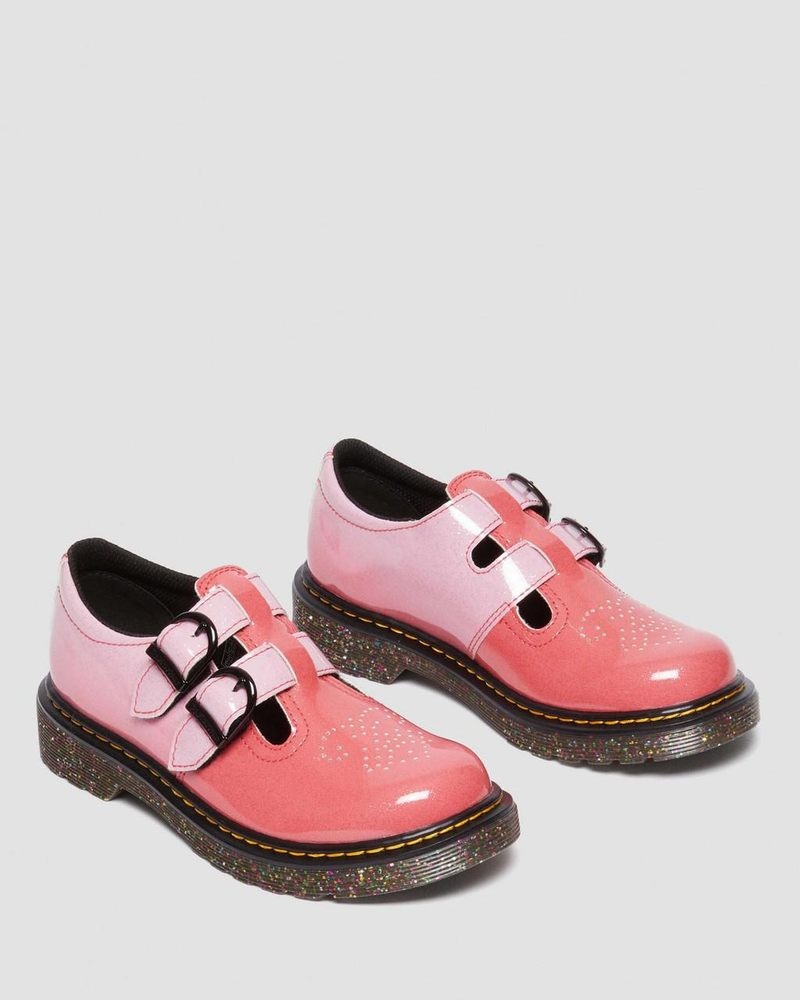 Dr Doc Martens Junior 8065 Gradient Glitter Cuero Mary Jane Shoes Rosas | ZZ37-A5XE