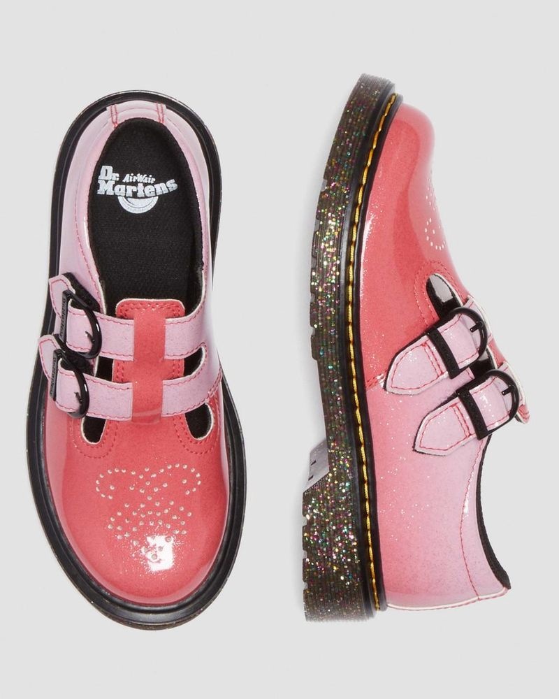 Dr Doc Martens Junior 8065 Gradient Glitter Cuero Mary Jane Shoes Rosas | ZZ37-A5XE