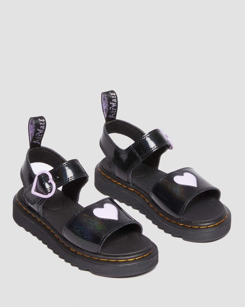 Dr Doc Martens Junior Marlowe Shimmer Heart Correa Sandals (Galaxy Shimmer) Negros | IX95-T4JS