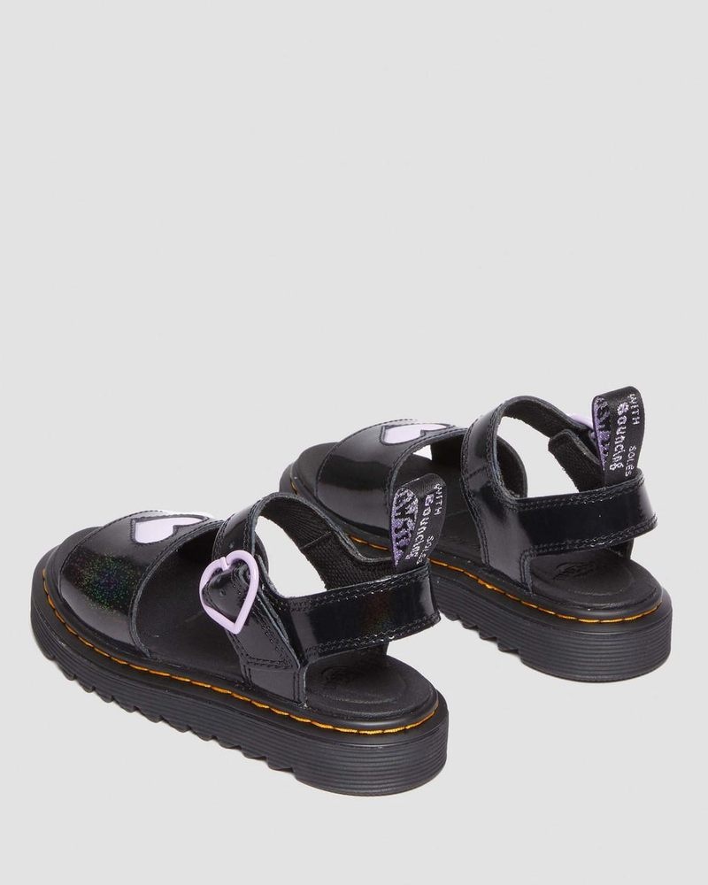 Dr Doc Martens Junior Marlowe Shimmer Heart Correa Sandals (Galaxy Shimmer) Negros | IX95-T4JS