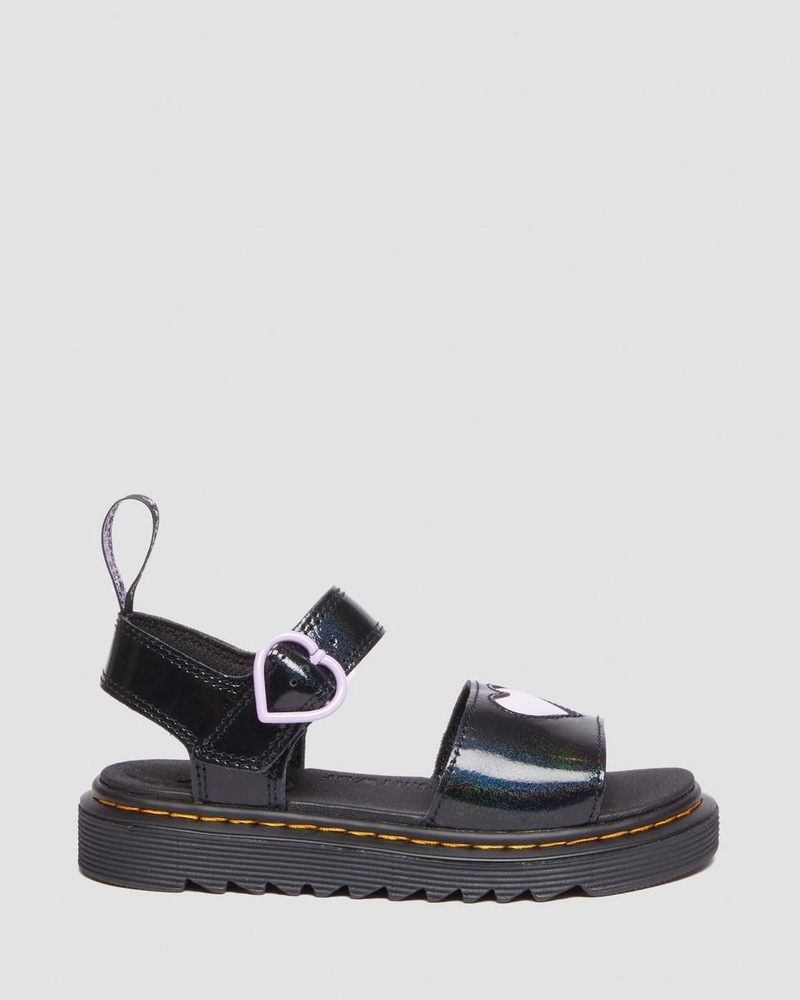 Dr Doc Martens Junior Marlowe Shimmer Heart Correa Sandals (Galaxy Shimmer) Negros | IX95-T4JS