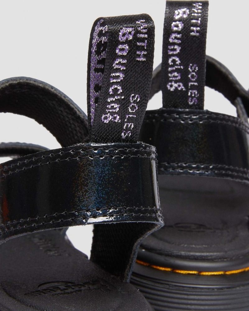 Dr Doc Martens Junior Marlowe Shimmer Heart Correa Sandals (Galaxy Shimmer) Negros | IX95-T4JS