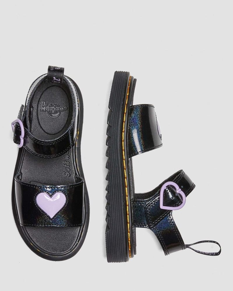 Dr Doc Martens Junior Marlowe Shimmer Heart Correa Sandals (Galaxy Shimmer) Negros | IX95-T4JS