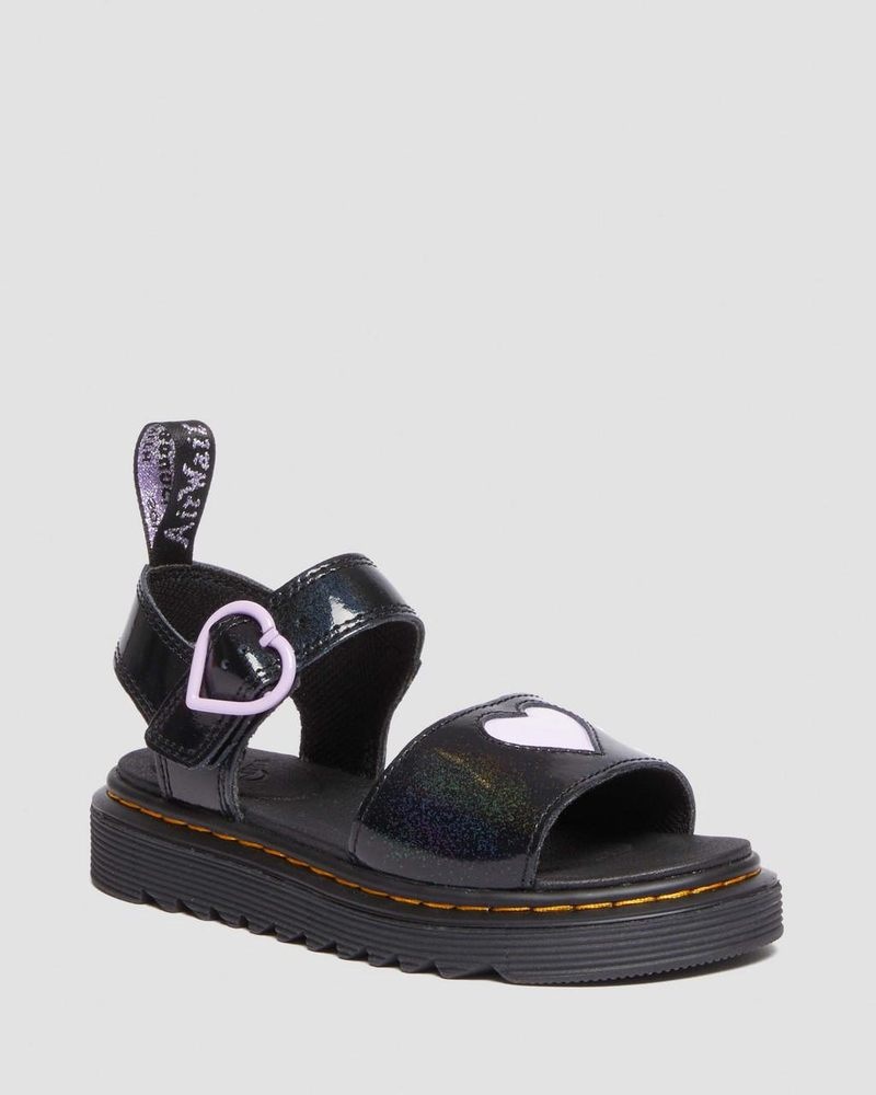 Dr Doc Martens Junior Marlowe Shimmer Heart Correa Sandals (Galaxy Shimmer) Negros | IX95-T4JS