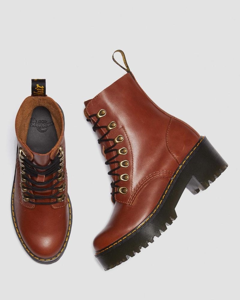 Dr Doc Martens Leona - Farrier Cuero Tacón Boots (Farrier) Tan | HR06-V7BG