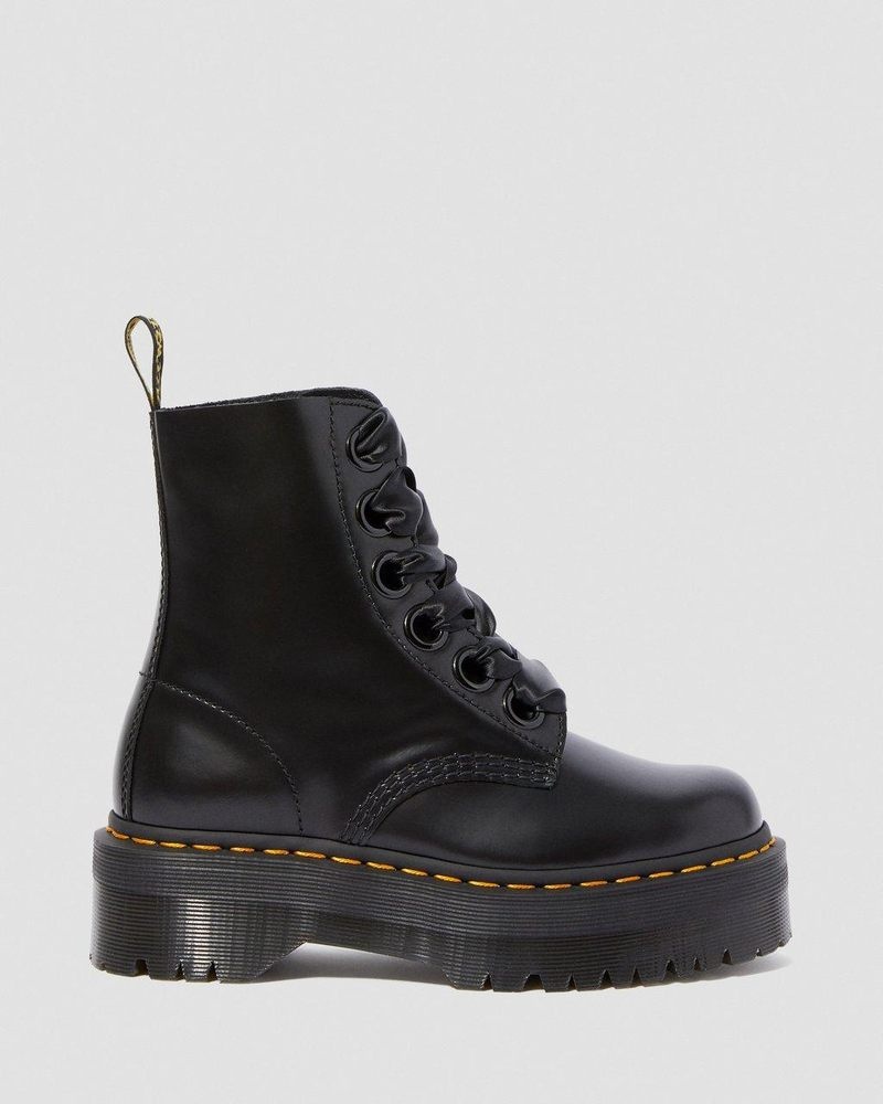 Dr Doc Martens Molly - Cuero Plataforma Boots (Buttero) Negros | WG80-S3CR