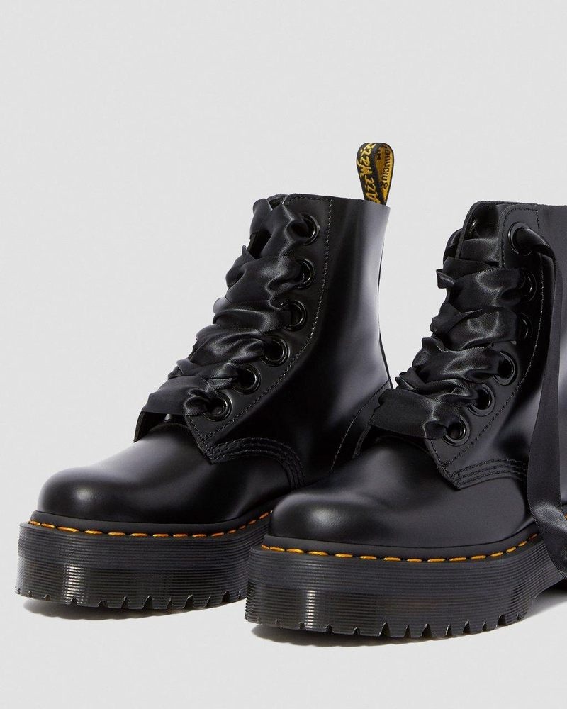 Dr Doc Martens Molly - Cuero Plataforma Boots (Buttero) Negros | WG80-S3CR