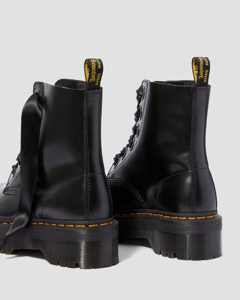 Dr Doc Martens Molly - Cuero Plataforma Boots (Buttero) Negros | WG80-S3CR