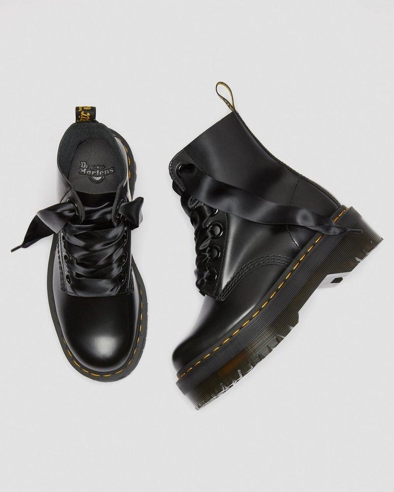 Dr Doc Martens Molly - Cuero Plataforma Boots (Buttero) Negros | WG80-S3CR