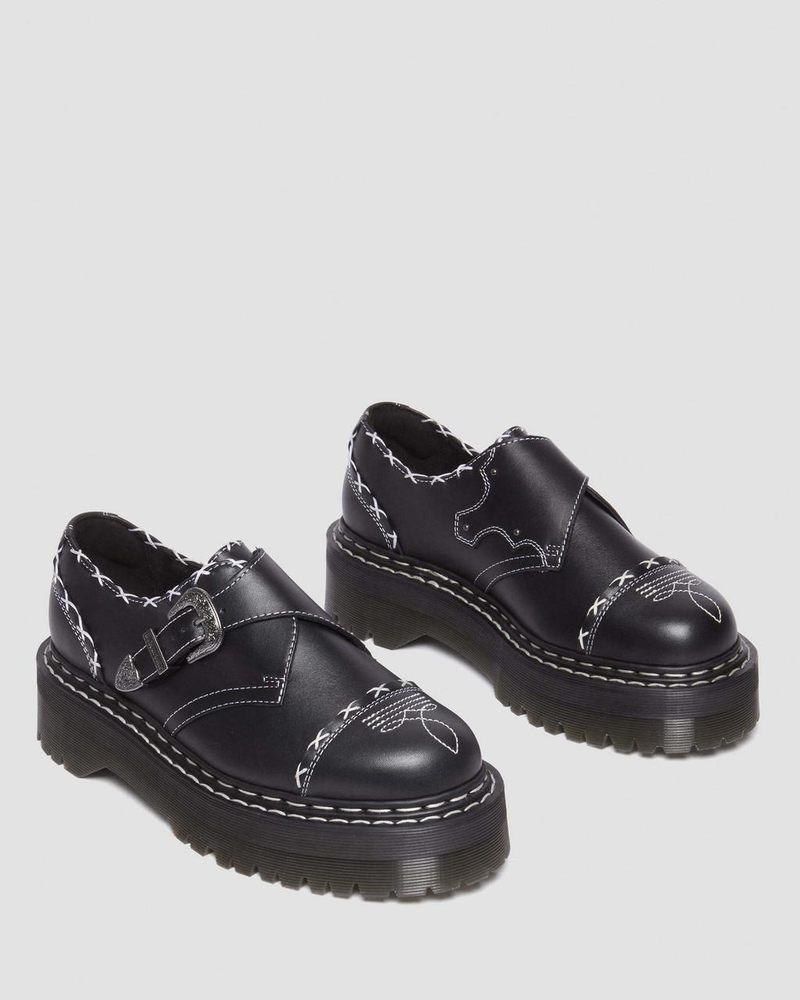 Dr Doc Martens Monk Gothic Americana Cuero Plataforma Shoes (Wanama) Negros | ET71-X9EV