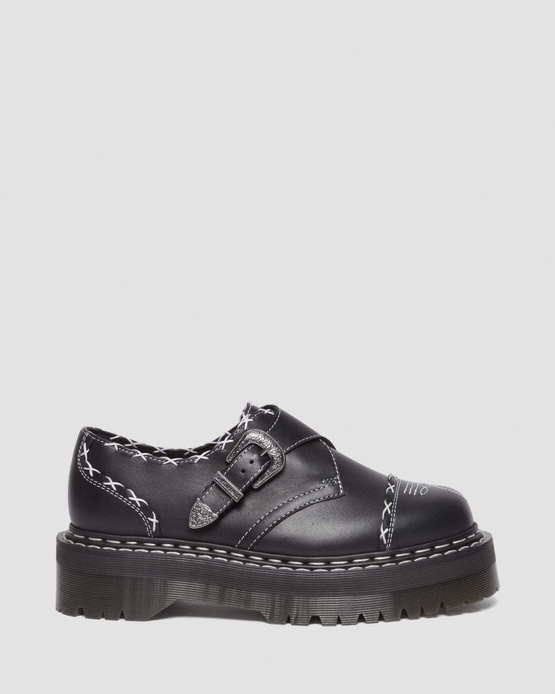 Dr Doc Martens Monk Gothic Americana Cuero Plataforma Shoes (Wanama) Negros | ET71-X9EV