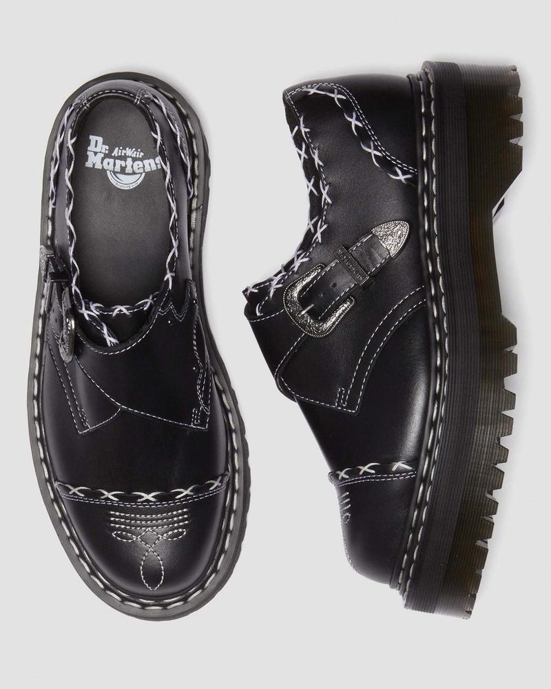 Dr Doc Martens Monk Gothic Americana Cuero Plataforma Shoes (Wanama) Negros | ET71-X9EV