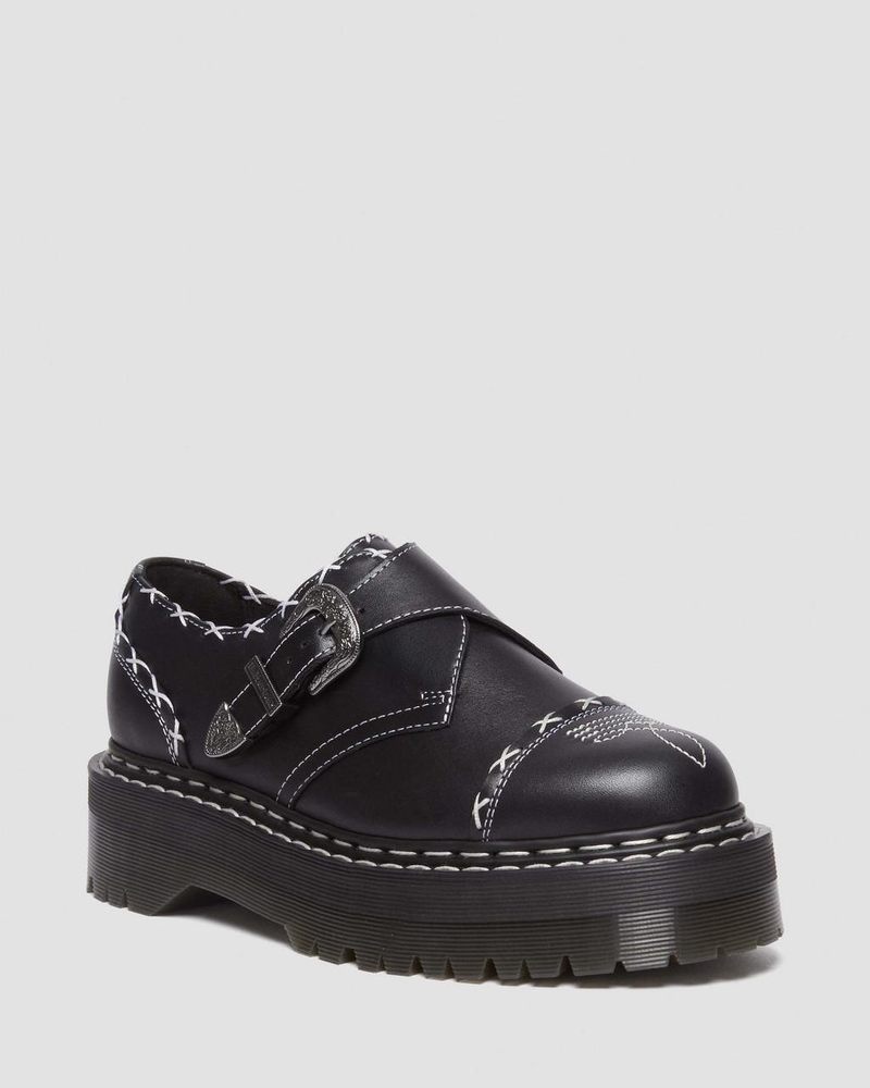 Dr Doc Martens Monk Gothic Americana Cuero Plataforma Shoes (Wanama) Negros | ET71-X9EV