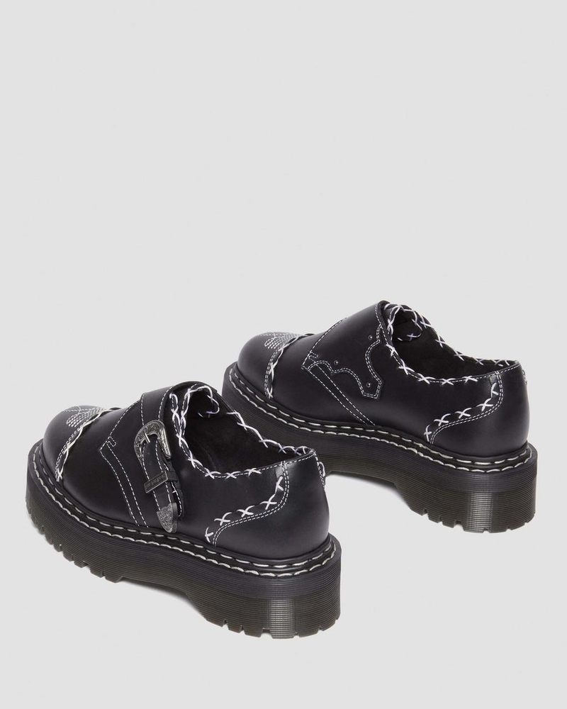 Dr Doc Martens Monk Gothic Americana Cuero Plataforma Shoes (Wanama) Negros | AB79-G7IR